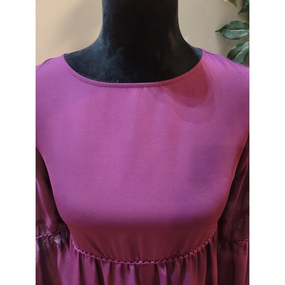 Stylus Top Women’s Size Medium Purple 100% Polyester Peplum Hem Bell Sleeves - Picture 6 of 11